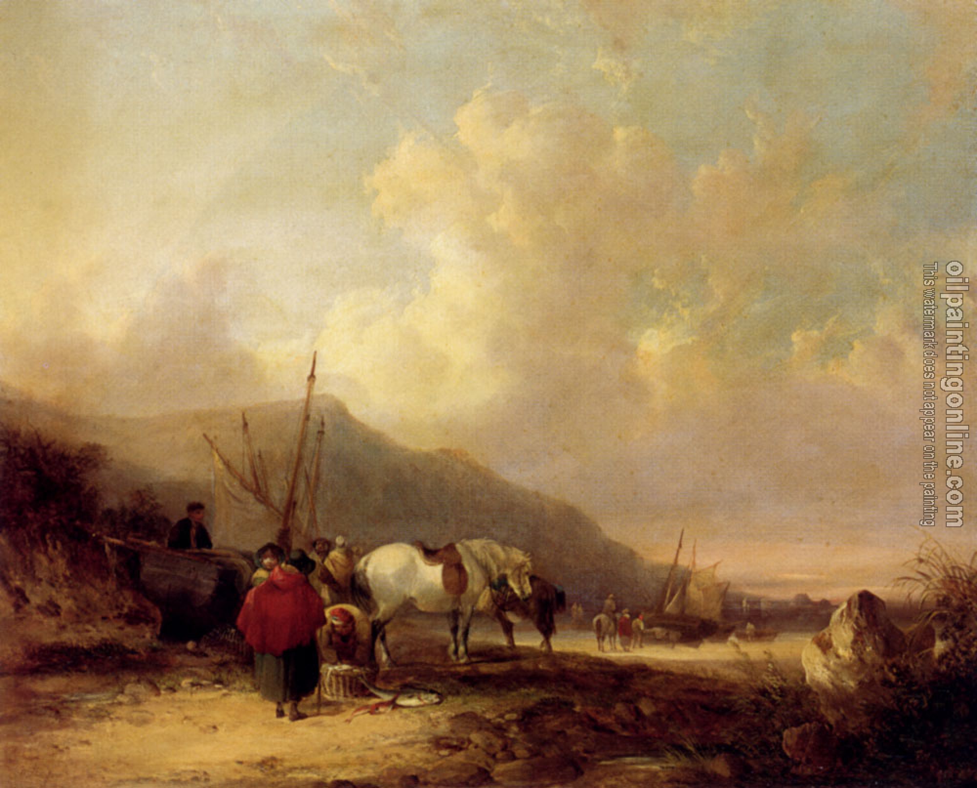 William Shayer, Snr - A Busy Beach Scene